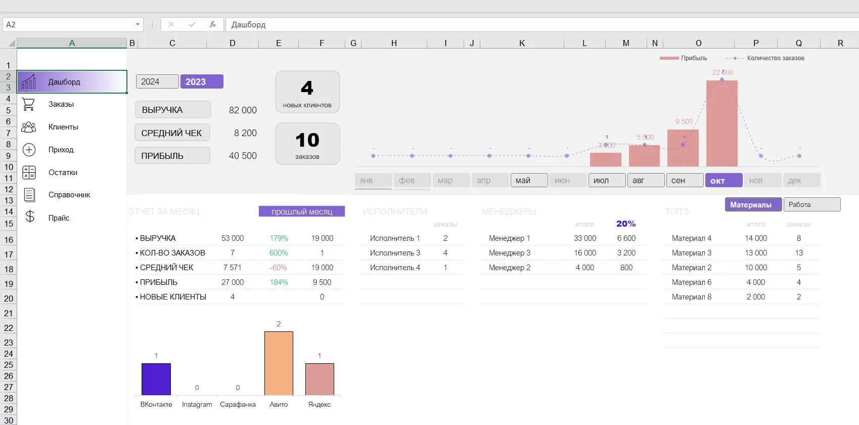 CRM в Excel для учёта клиентов, заказов и формирования смет