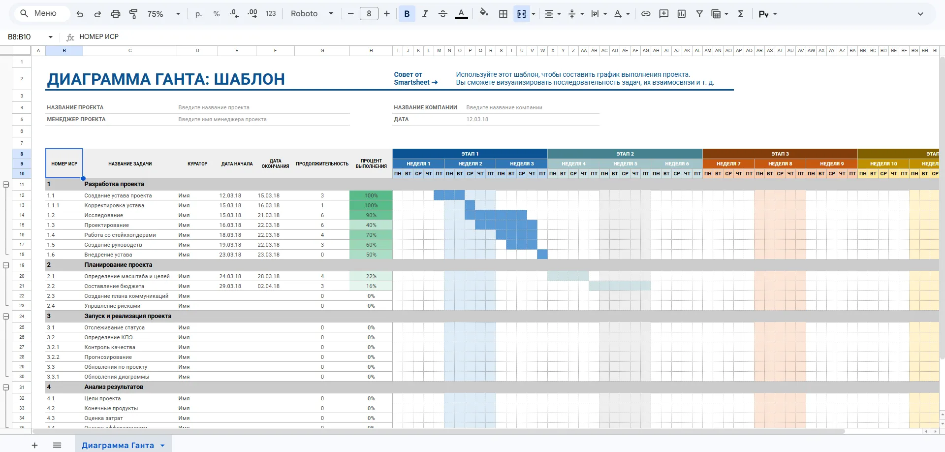 Бесплатный шаблон из галереи Google Sheets