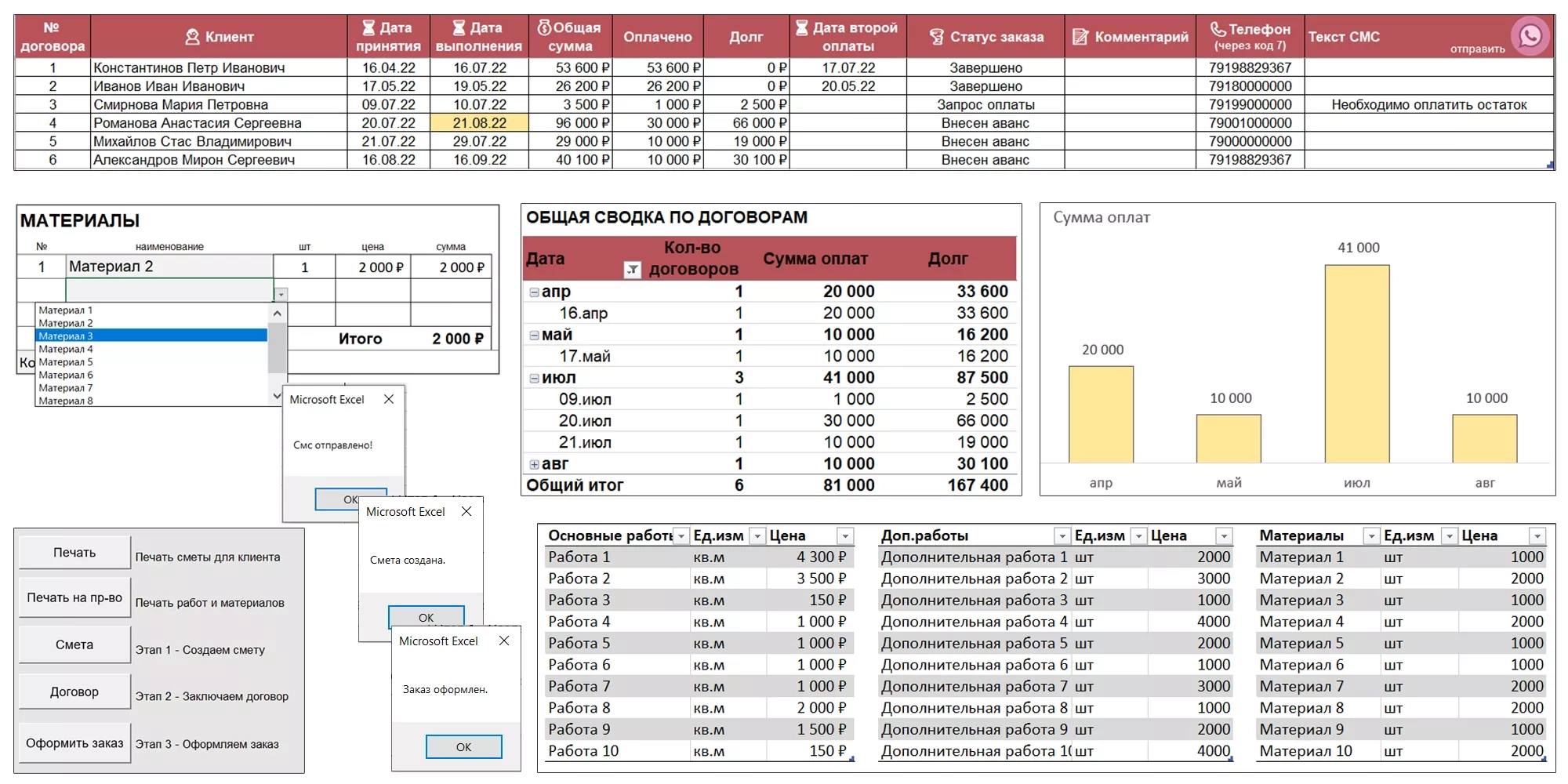 Учет заказов в Excel. Формирование смет и генерация договоров в Word пример 2