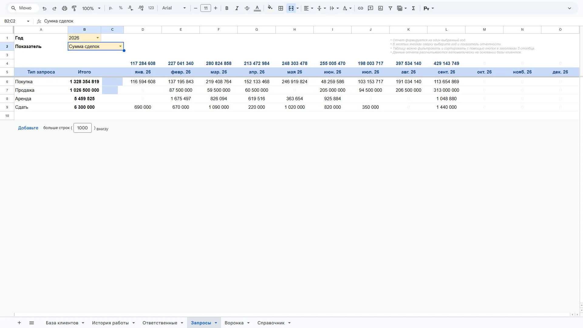 CRM для агентства недвижимости в Google Sheets скриншот 10