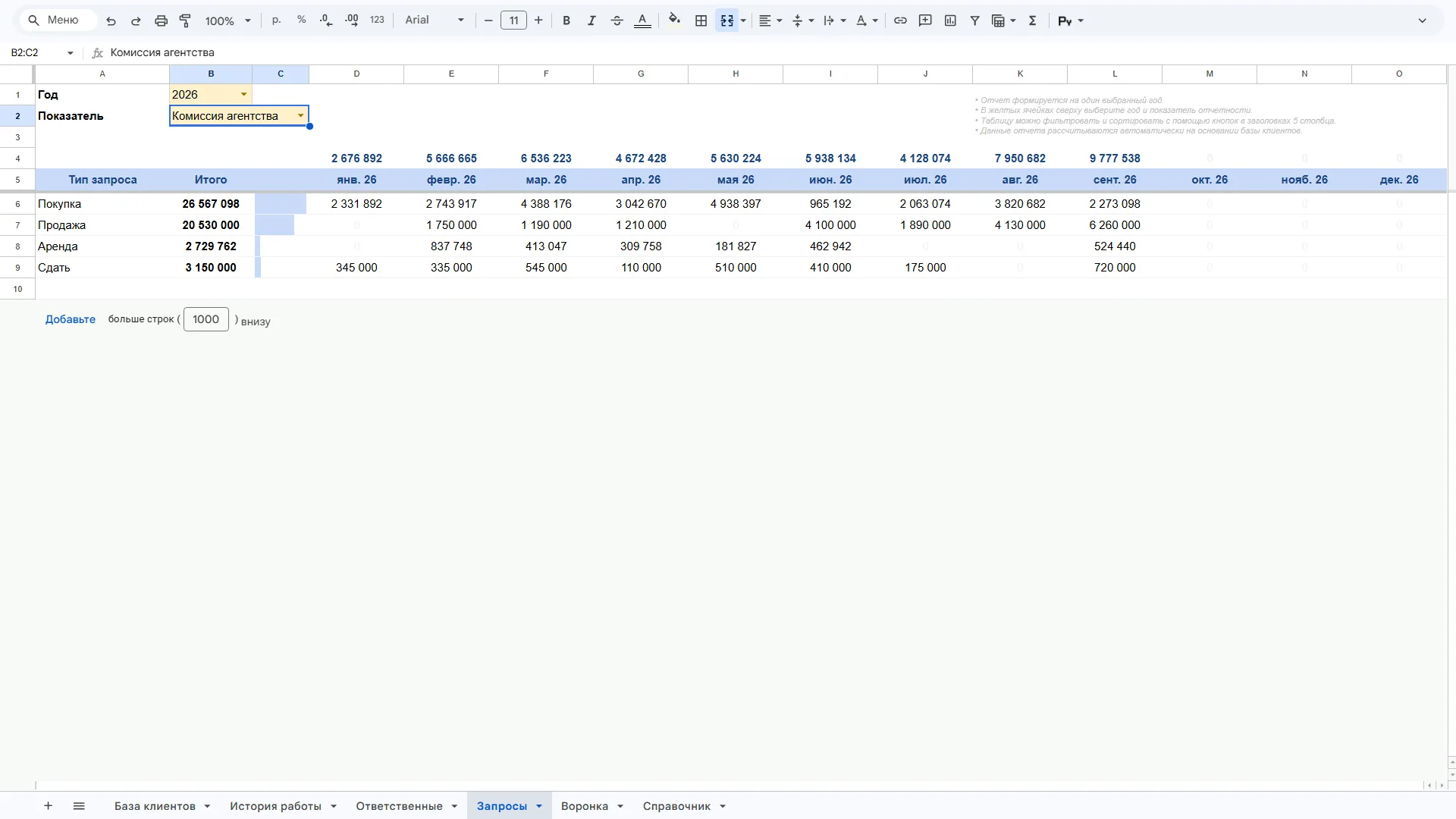 CRM для агентства недвижимости в Google Sheets скриншот 11