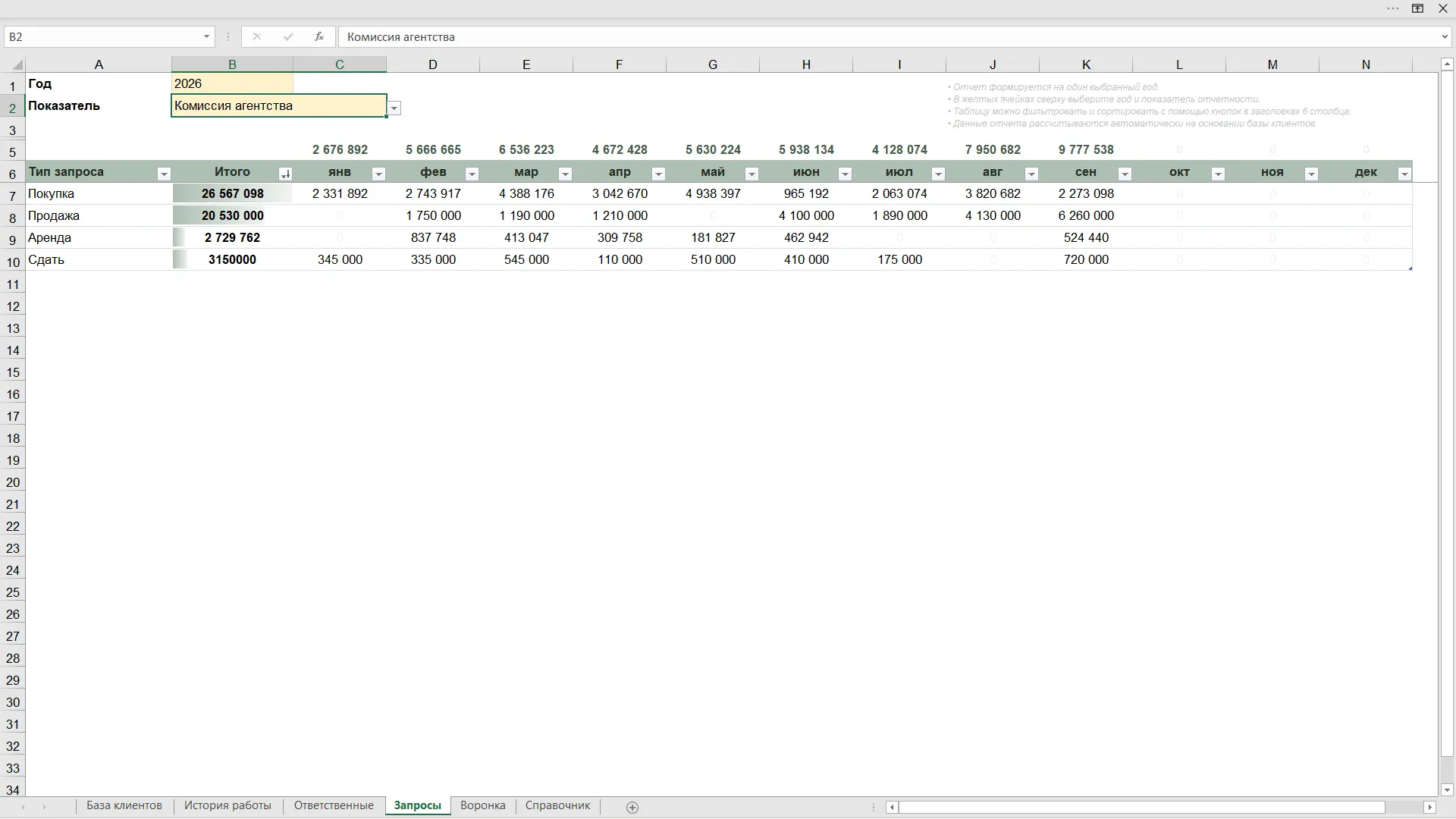 CRM для агентства недвижимости в Excel скриншот 11
